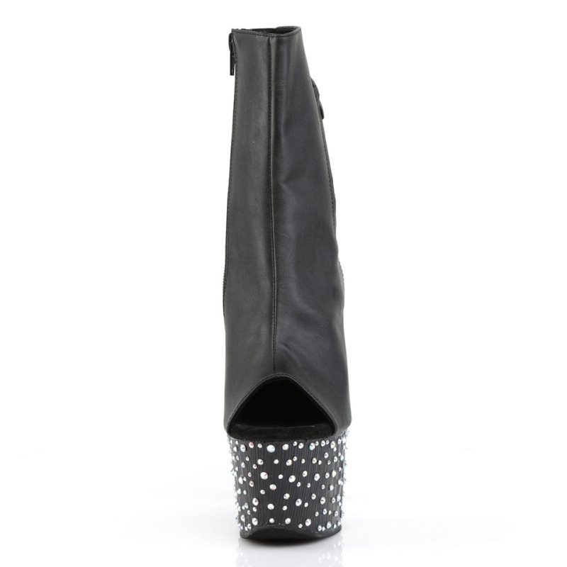 Pleaser Stardance-1018-7 Vegan Leather Laarzen Dames Zwart Zilver | EQGXU-BE