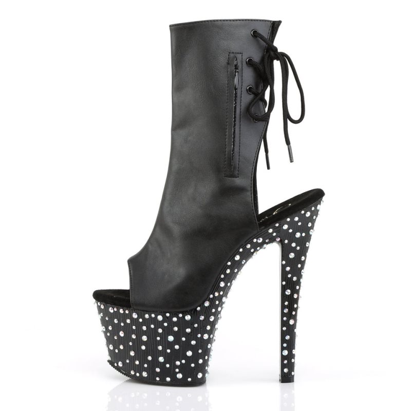 Pleaser Stardance-1018-7 Vegan Leather Laarzen Dames Zwart Zilver | EQGXU-BE