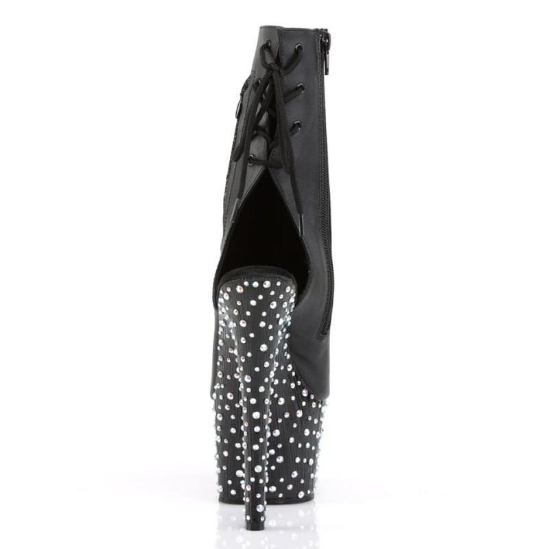 Pleaser Stardance-1018-7 Vegan Leather Laarzen Dames Zwart Zilver | EQGXU-BE