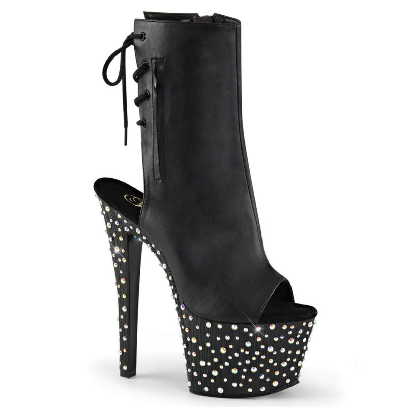 Pleaser Stardance-1018-7 Vegan Leather Laarzen Dames Zwart Zilver | EQGXU-BE
