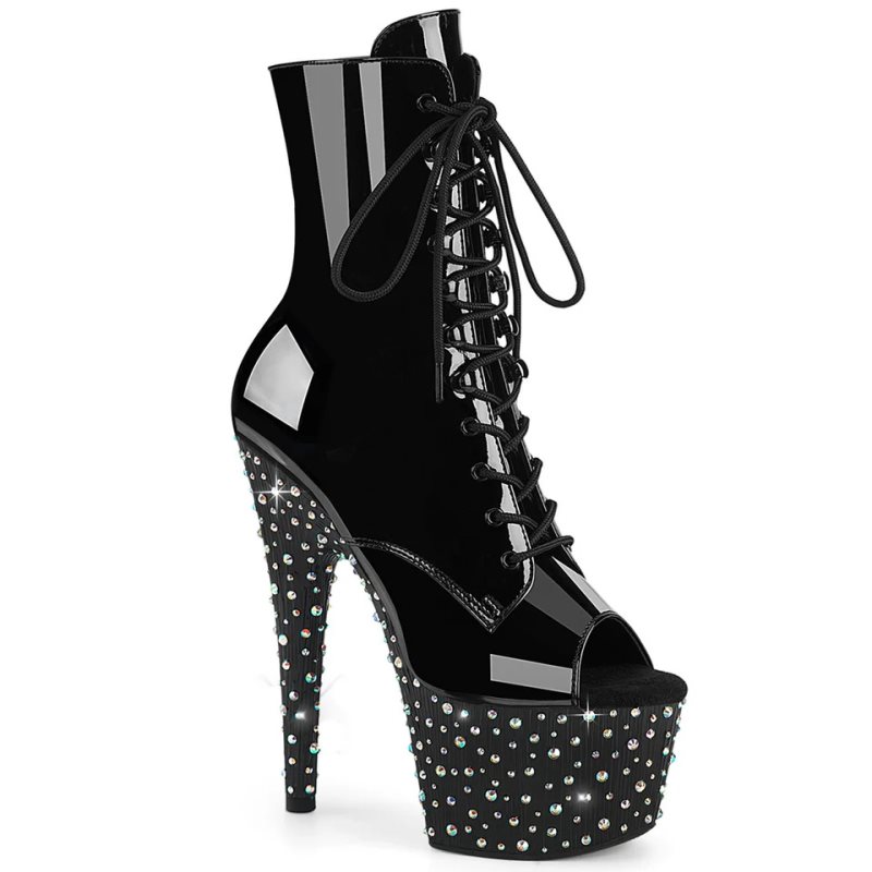 Pleaser Stardance-1021 Rhinestones Laarzen Dames Zwart Gekleurd | RQXBS-BE